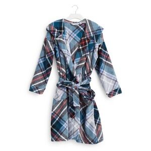 Vera Bradley S M Plush Fleece Hooded Robe Snowy Plaid Small Medium  Bath Shower
